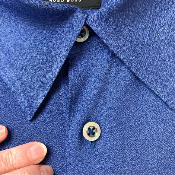 BOSS Hugo Boss Blue Long  Sleeve Silk Button Up Men's XXL - Picture 4 of 13